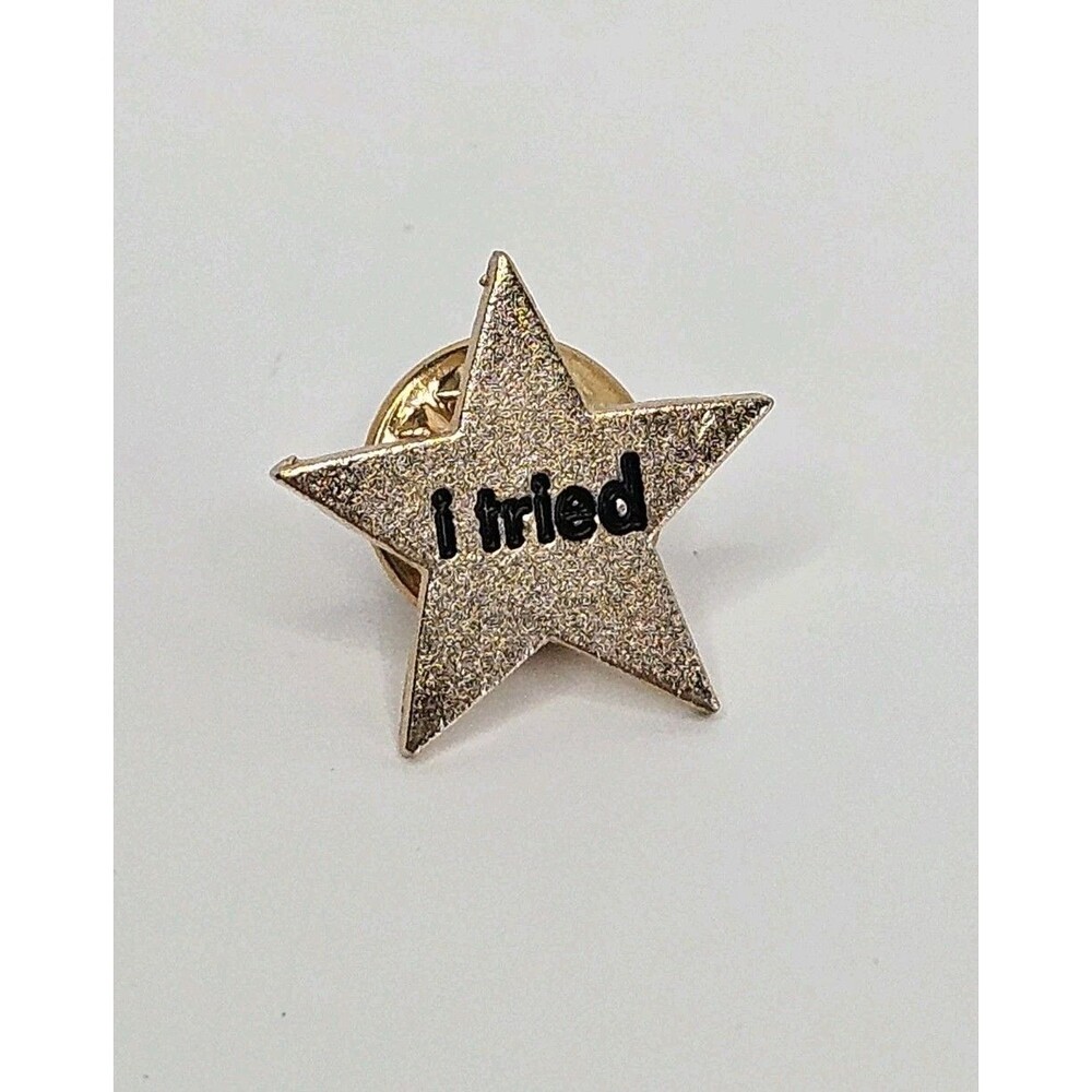 I Tried Gold Star Effort Participation Novelty Brooch Enamel Lapel Pin .75"